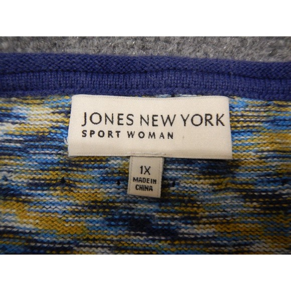 Jones New York Sport Sweater Women's Plus Size 1X Yellow Blue Blended Pattern - Picture 3 of 7